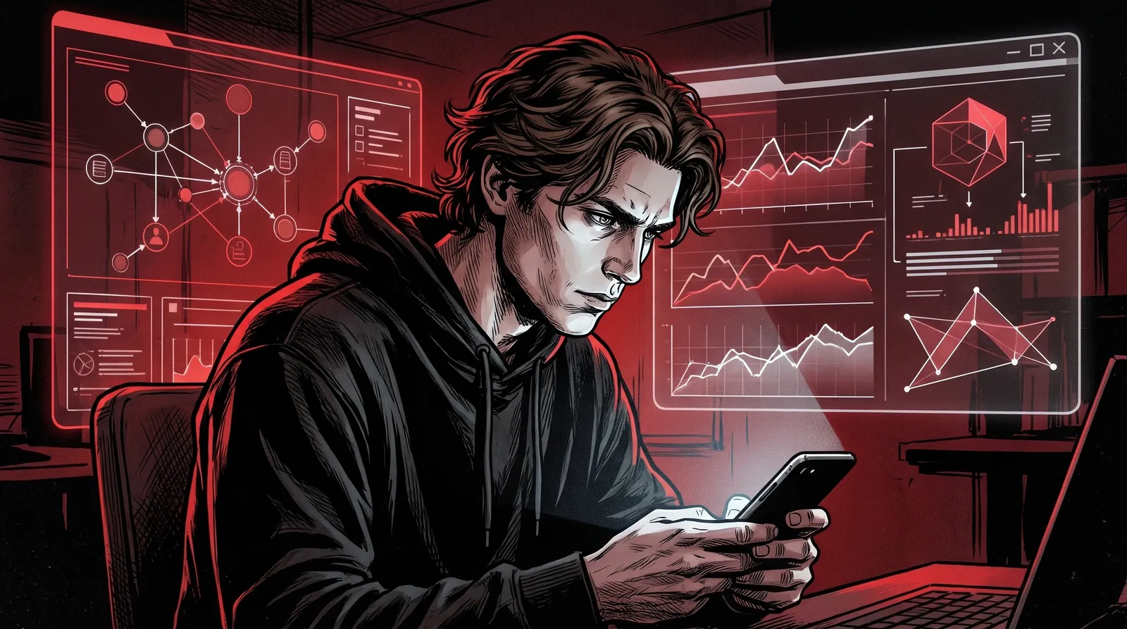 The founder types a message and dashboards react