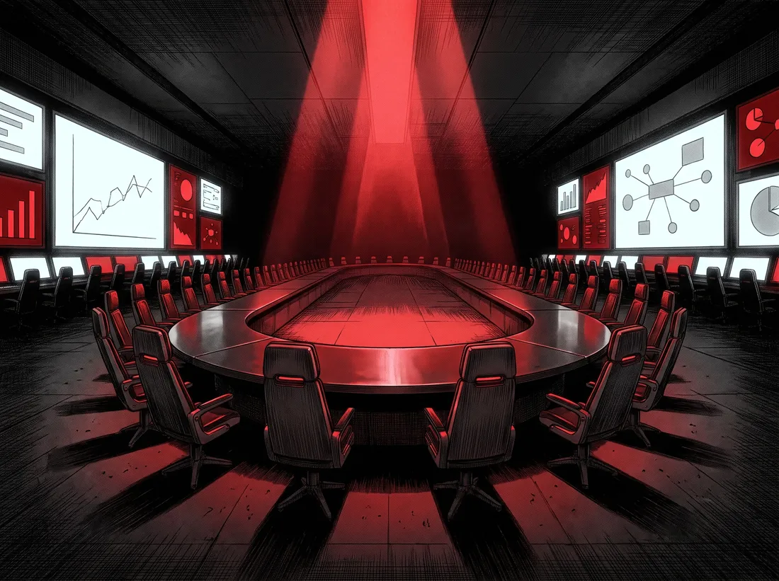 A hall with one hundred empty chairs around a round table